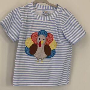 Kids Blue and White Striped Shirt with Turkey Design
